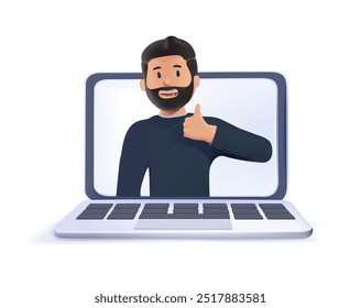 Man showing thumb up hand gesture vector illustration in 3D style. Good, great job, well done, ok or like symbol vector business or marketing concept for website or social media banner, ui. Concept