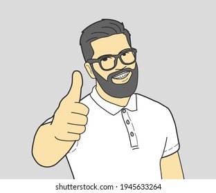 man showing thumbs up with gray background. hand drawn style vector design illustrations.