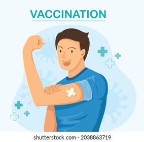 Man Showing Vaccinated. Vaccination concept. vector illustration
