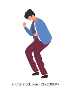 man showing victory or win gesture, boy very happy gesture. flat vector isolated on white background