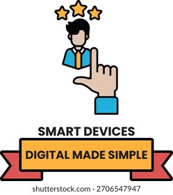 A man is shown with a star on his head and a hand pointing to a star. The image is titled "Smart Devices: Digital Made Simple"