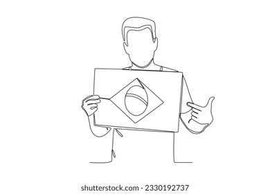 A man shows the Brazilian flag. 7 de setembro one-line drawing