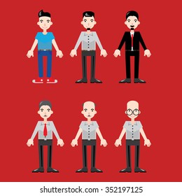 Man shows different ages. Good for infographic or kid illustration or article about psychology