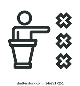man shows disabled options - minimal line web icon. simple vector illustration. concept for infographic, website or app.