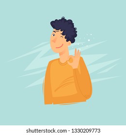 Man shows everything is fine. Flat design vector illustration.