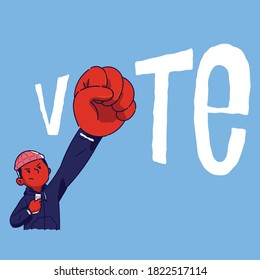 Man shows fist to give support for people to unite to vote and.. Right to figh tfor a political voice concept.