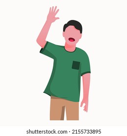 Man shows gesture of greeting flat design