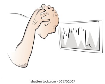 A man shows a graph on the computer. Color vector illustration