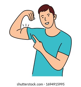 Man shows his muscles. Cartoon vector illustration