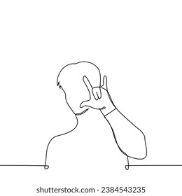 man shows "I love you" gesture - one line art vector. concept gesture of love, appreciation