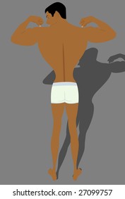 The man shows muscles. Vector. Without mesh.