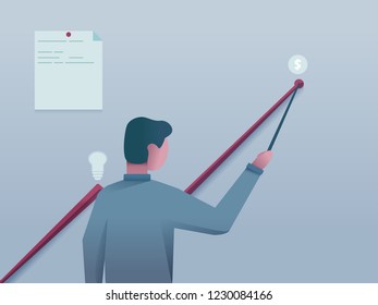 
man shows on the board how the graph grows pointing with a pointer