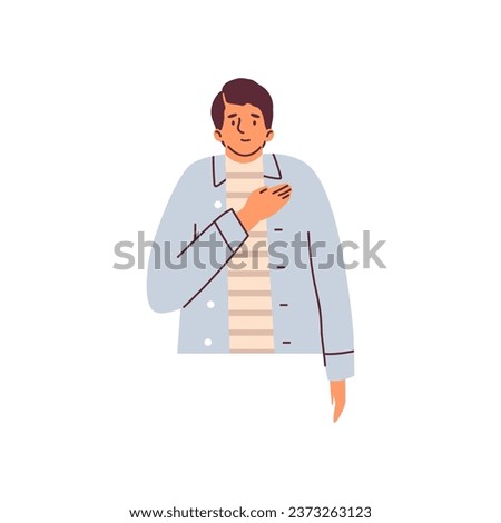 Man shows please deaf sign language. Deaf-mute sign language symbol, articulated gesture for conversation deafness people. Hands social communication. Vector Educational of fingerspelling illustration
