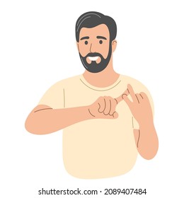 El hombre muestra "en segundo lugar" en sus dedos. Ilustración vectorial plana.