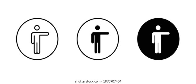 Man shows, showing stick figure positions, human icons button, vector, sign, symbol, logo, illustration, editable stroke, flat design style isolated on white linear pictogram