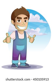 Man shows a sign Thumb Up with separated layers for game and animation, game design asset