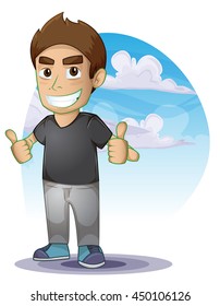 Man shows a sign Thumb Up with separated layers for game and animation, game design asset
