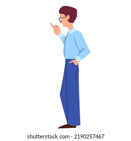 The man shows and tells. Teacher with a pointer in his hand.
