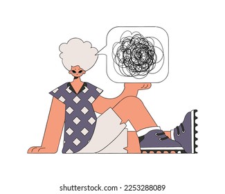 The man shows that he is immersed in his thoughts. A person with mental problems.