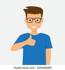 man shows thumb up gesture, vector illustration