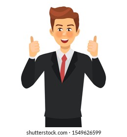 ็Happy man shows thumb up. Gesture cool, Business man. Vector illustration.