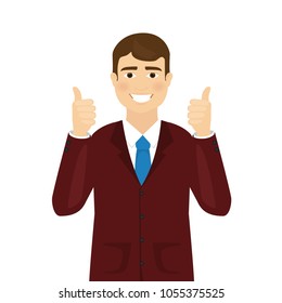 Man shows thumbs up isolated on white background. Modern business man showing okay sign. For web site,poster,placard and app. Creative art concept, vector illustration eps 10
