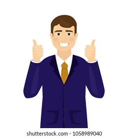 Man shows thumbs up isolated on white background. Modern business man showing okay sign. For web site,poster,placard and app. Creative art concept, vector illustration eps 10