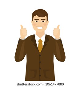 Man shows thumbs up isolated on white background. Modern business man showing okay sign. For web site,poster,placard and app. Creative art concept, vector illustration eps 10
