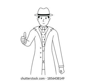 Man shows thumbs up, vector illustration of a guy in a good mood showing a gesture of approval or okay