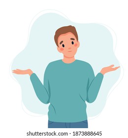 Man shrugging with a curious expression, doubt or question, vector illustration in flat style