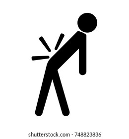 Man a with sick back . Backache black icon .
