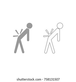 Man a with sick back . Backache grey icon .
