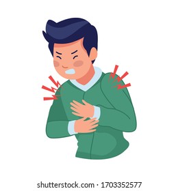 Man Sick With Chest Pain Covid19 Symptom Vector Illustration Design