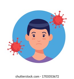 man sick with covid19 symptom vector illustration design