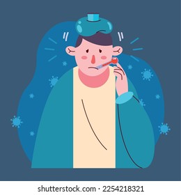 man sick with fever character