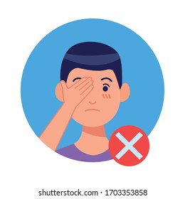 man sick with fever covid19 symptom vector illustration design