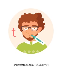 Man is sick with the flu. Vector. Cartoon character. Isolated. Flat.