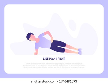 Man in side plank right. Gradient icon. Guide for workout.  Training for muscles of the back and abs. Vector illustration.