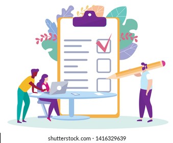 Man Sign Distance Learning Contract. Distance Learning. E-Learning. Woman with Laptop. White Background. Sit at Table. Vector Illustration. Sign Contract. E-learning Around World. Student in Classroom