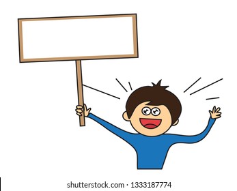 A man with a sign in his hand. Vector illustration