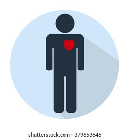 man sign icon heart health love shadow blue flat round sign 
