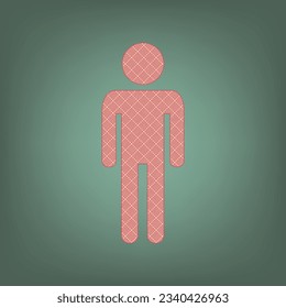 Man sign illustration. Apricot Icon with Brick Red parquet floor graphic pattern on a Ebony background. Feldgrau. Green. Illustration.