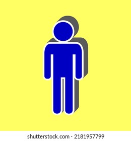 Man sign illustration. Blue Icon with white stroke in 3d at yellow Background. Illustration.