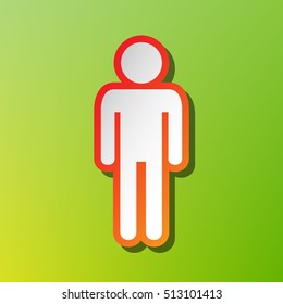 Man sign illustration. Contrast icon with reddish stroke on green backgound.