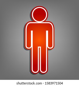 Man sign illustration. Flat red icon with linear white icon with gray shadow at grayish background. Illustration.