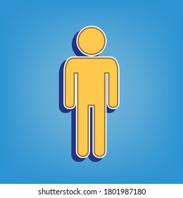 Man sign illustration. Golden Icon with White Contour at light blue Background. Illustration.