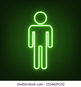 Man sign illustration. Green neon icon in the dark. Blurred lightening. Illustration.