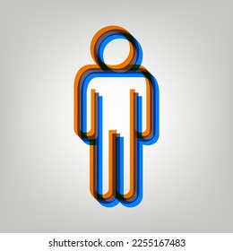 Man sign illustration. Stroked Icon in orange, azure and old lavender Colors at gray Background. Illustration.