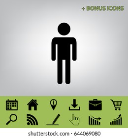 Man sign illustration. Vector. Black icon at gray background with bonus icons at celery ones