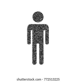 Man sign illustration. Vector. Black icon from many ovelapping circles with random opacity on white background. Noisy. Isolated.